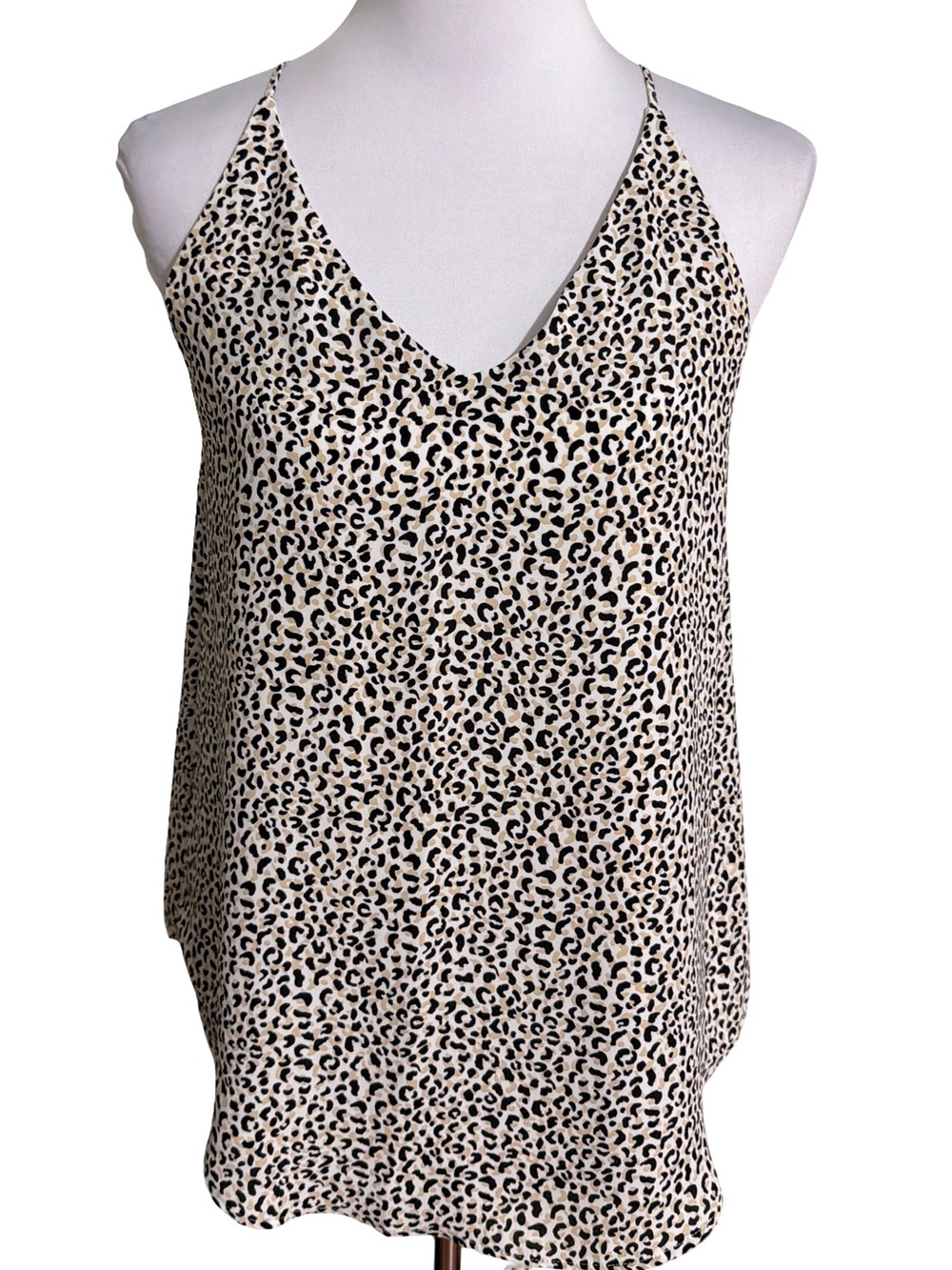 LOFT Cream and Black Leopard Print V-Neck Tank
